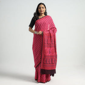 Pink Bagh Hand Block Printed Natural Dyed Cotton Saree