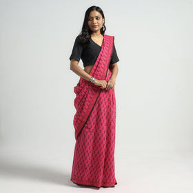 Pink Bagh Hand Block Printed Natural Dyed Cotton Saree