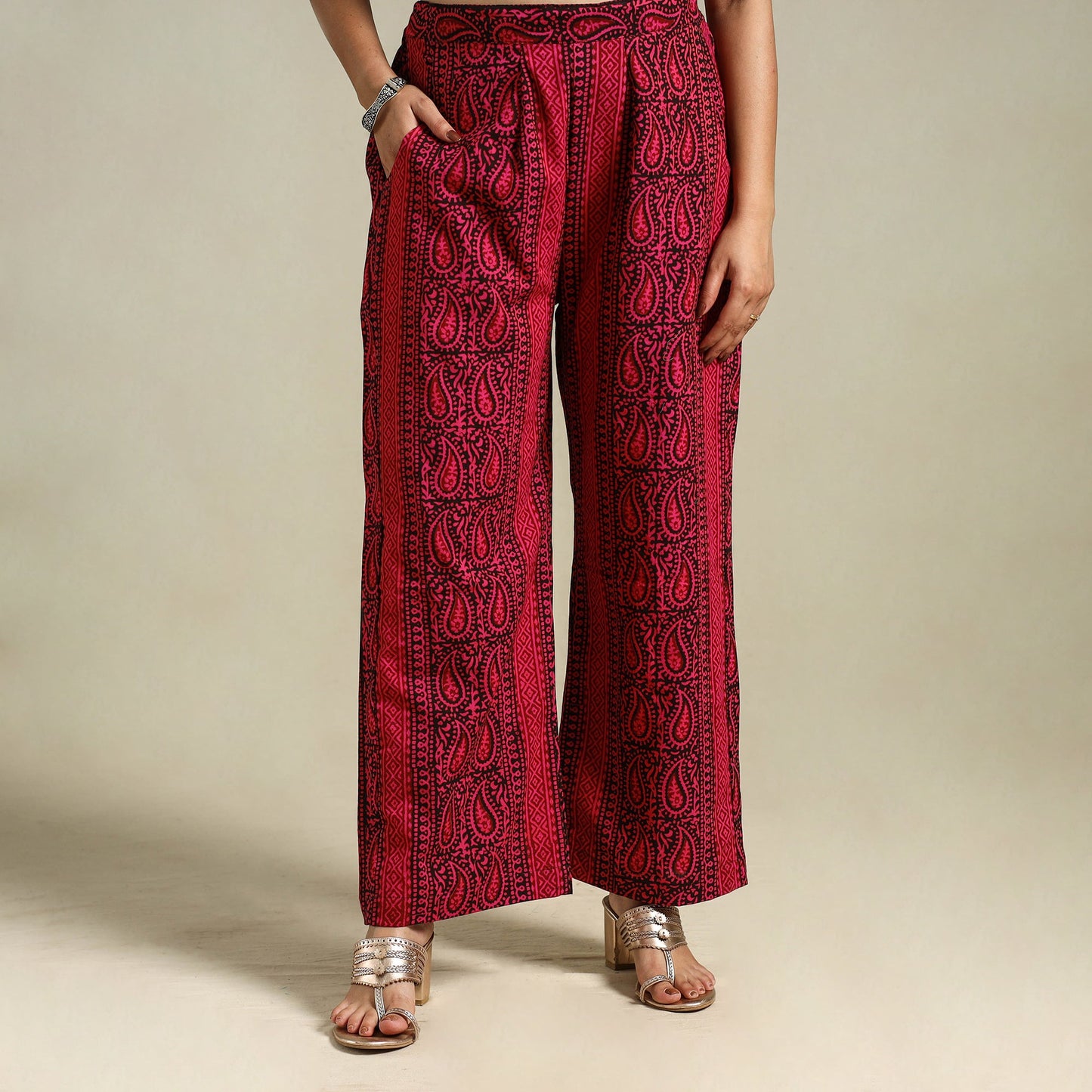 Pink Bagh Block Print Natural Dyed Cotton Palazzo