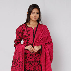  Bagh Block Printed Cotton Long Kurta with Palazzo & Dupatta Set 
