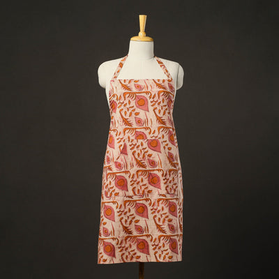 Pink - bagru cotton apron with pocket 14 - handcrafted