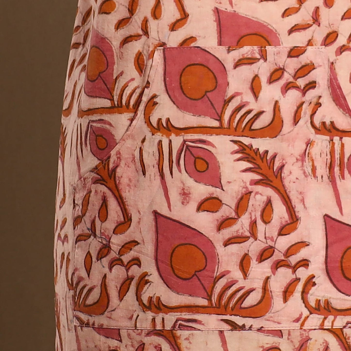 Beige - Bagru Block Print Cotton Apron with Pocket 21