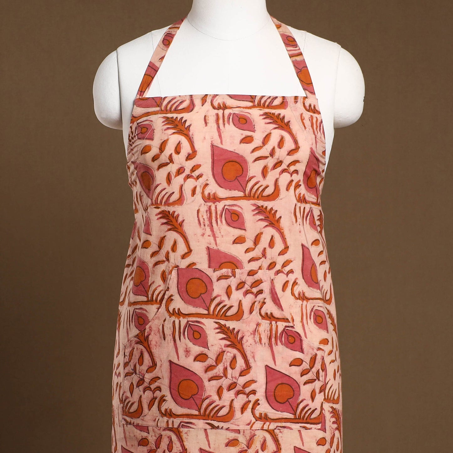 Beige - Bagru Block Print Cotton Apron with Pocket 21