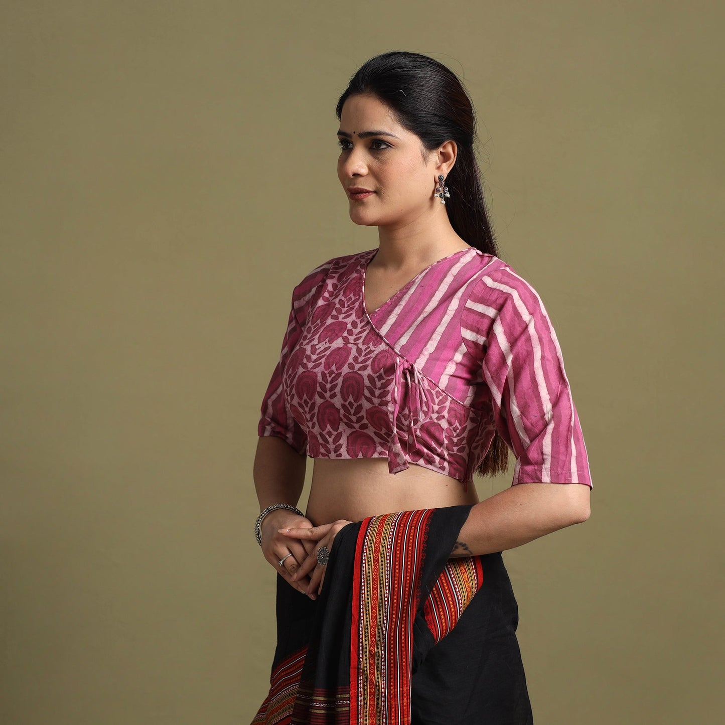 Buy Pink Bagru Dabu Block Print Cotton Stitched Blouse
