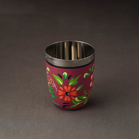  Banaras Pink Handpainted Stainless Steel Glass