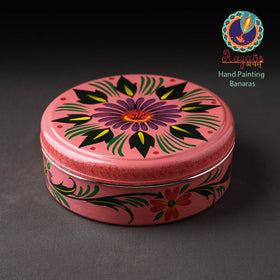 Banaras Handpainted Stainless Steel Pink Masala Box