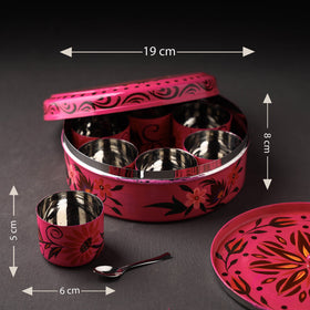 Banaras Handpainted Stainless Steel Pink Masala Box
