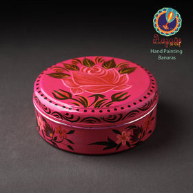 Banaras Handpainted Stainless Steel Pink Masala Box