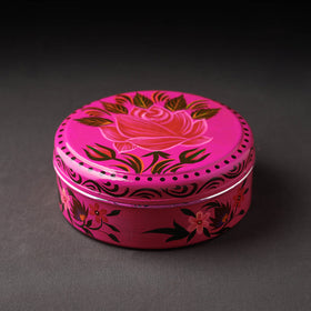  Banaras Handpainted Stainless Steel Pink Masala Box