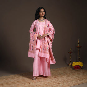 Pink - banarasi with gota work meena weaving silk cotton