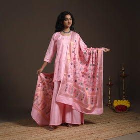 Pink - banarasi with gota work meena weaving silk cotton