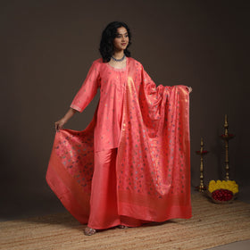 Pink - banarasi with gota work meena weaving silk cotton