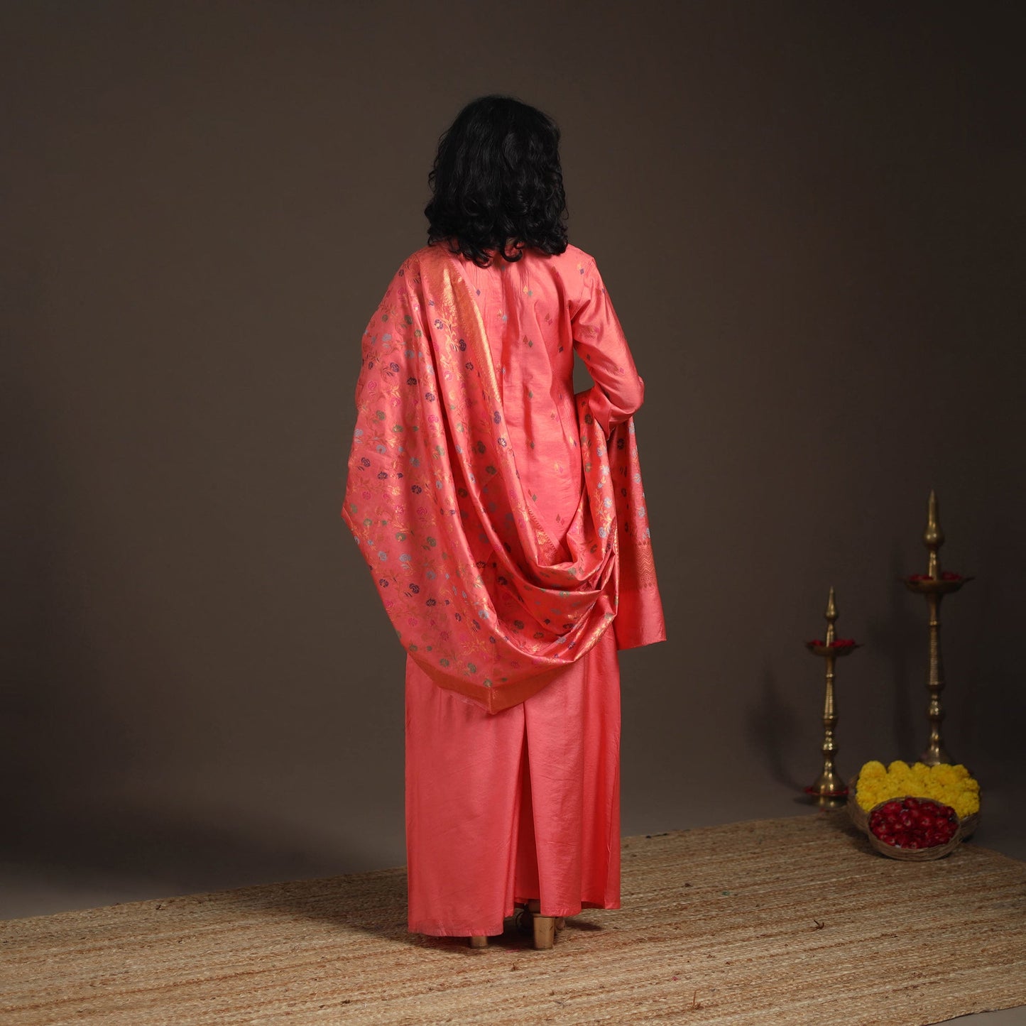 Pink - banarasi with gota work meena weaving silk cotton