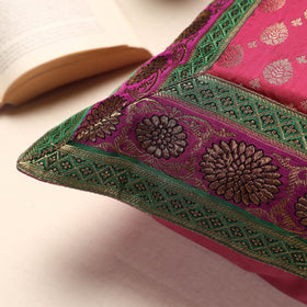 Banarasi handwoven silk zari cushion cover (16 x 16 in)