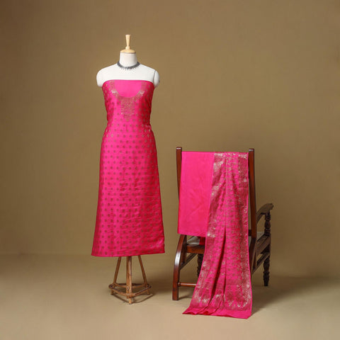 Banarasi silk zari work 3pc unstitched dress material 11