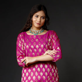 Pink - banarasi silk zari work kurta with palazzo & dupatta