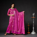 Pink - banarasi silk zari work kurta with palazzo & dupatta