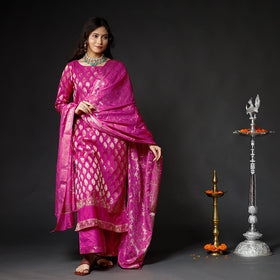 Pink - banarasi silk zari work kurta with palazzo & dupatta