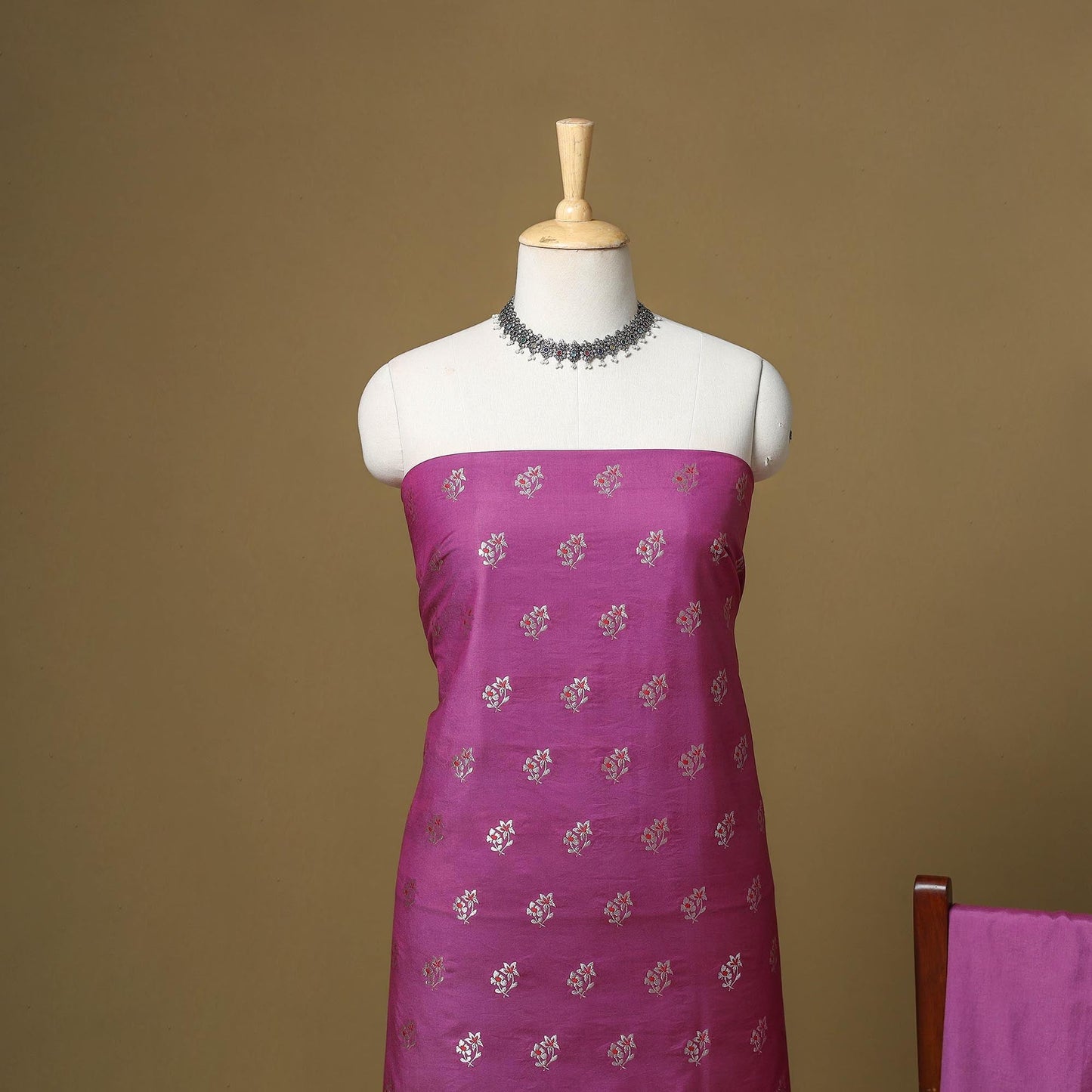 Banarasi silk zari work meena buti 3pc unstitched dress