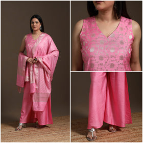 Pink - banarasi tanchoi silk cotton palaazo set for women