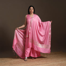 Pink - banarasi tanchoi silk cotton palaazo set for women