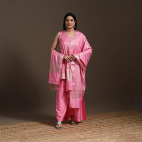 Pink - banarasi tanchoi silk cotton palaazo set for women