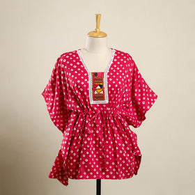 Buy Pink Bandhani Cotton Kaftan with Desert Embroidery