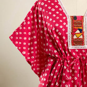 Buy Pink Bandhani Cotton Kaftan with Desert Embroidery