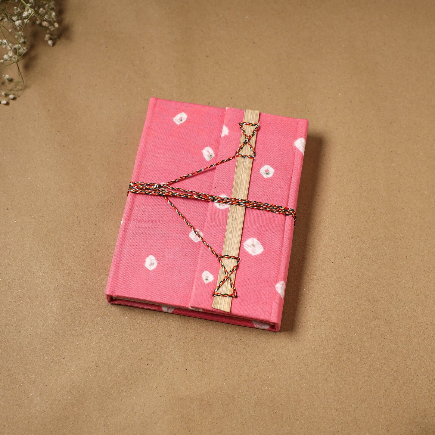 Bandhani fabric cover handmade paper notebook with thread
