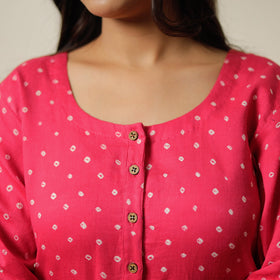 Pink - Bandhani Tie-Dye Cotton Straight Kurta 16