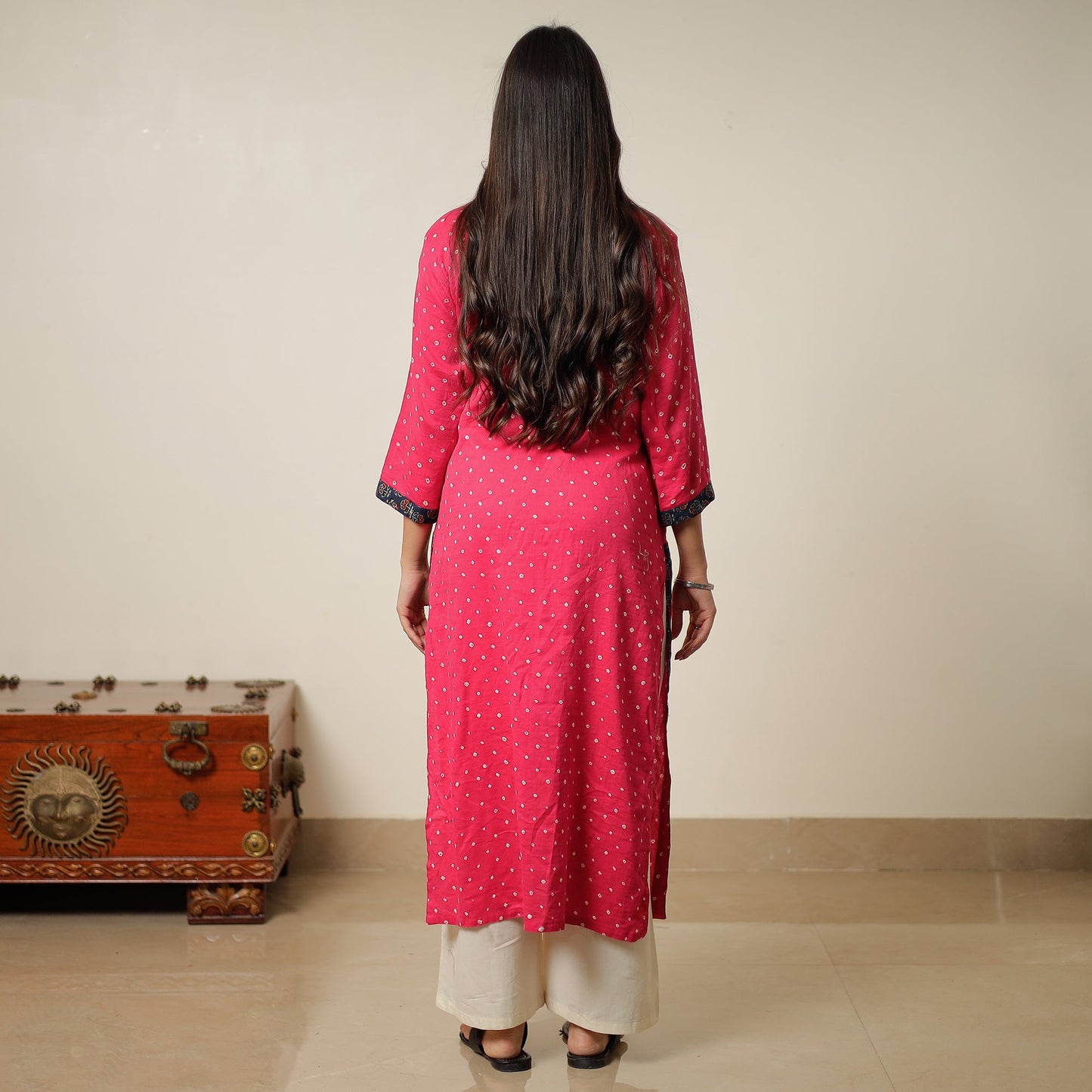 Pink - Bandhani Tie-Dye Cotton Straight Kurta 16