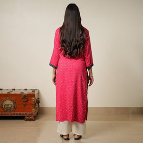 Pink - Bandhani Tie-Dye Cotton Straight Kurta 16