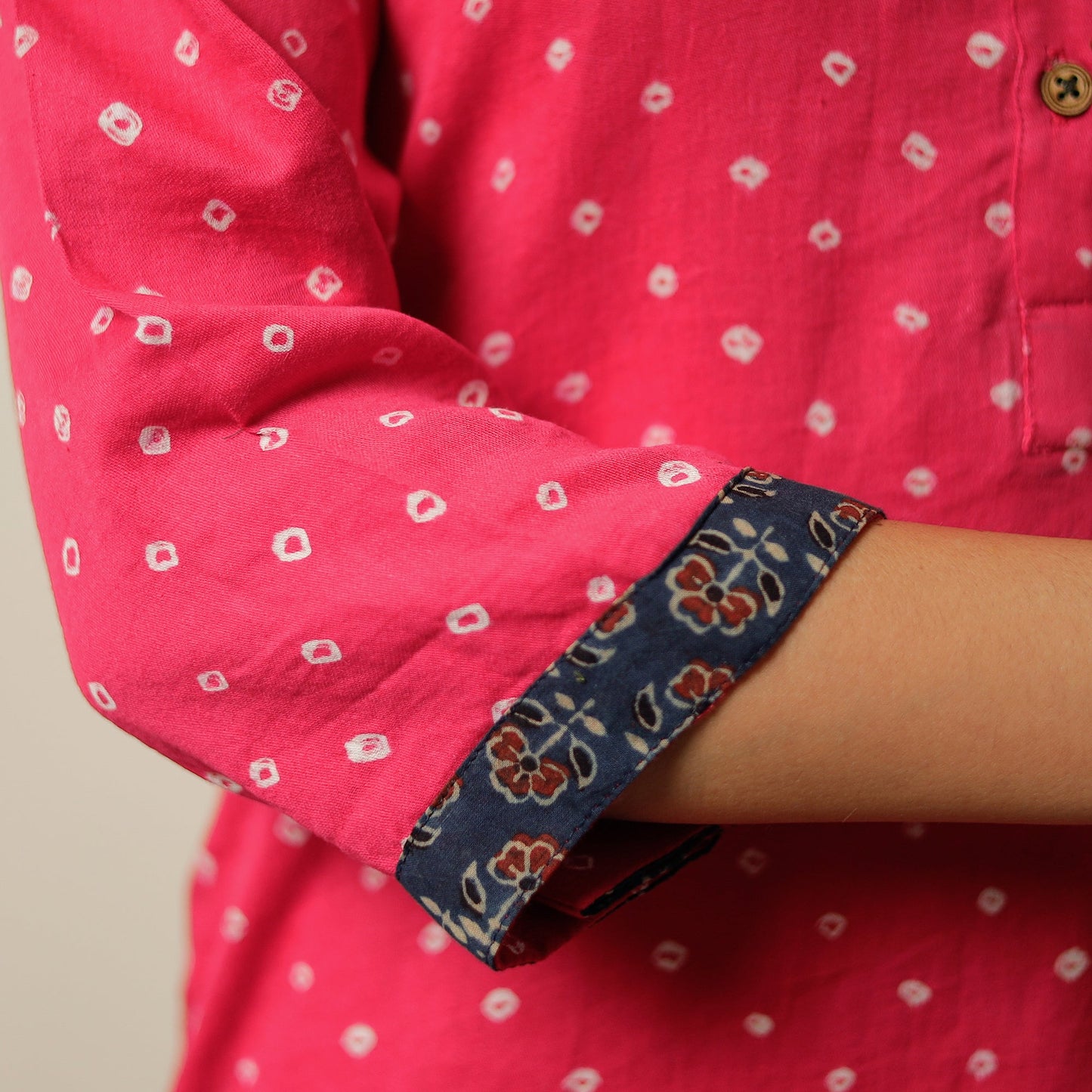 Pink - Bandhani Tie-Dye Cotton Straight Kurta 16