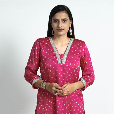 Pink - bandhani tie-dye modal silk straight kurta