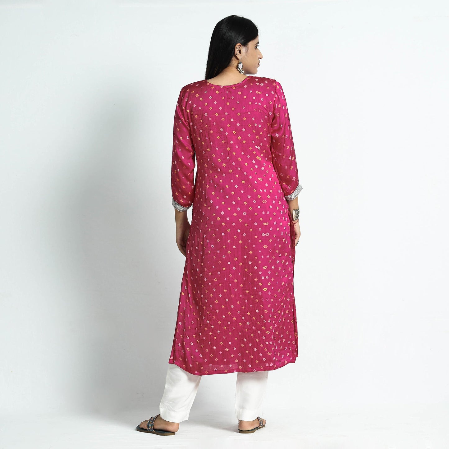 Pink - bandhani tie-dye modal silk straight kurta