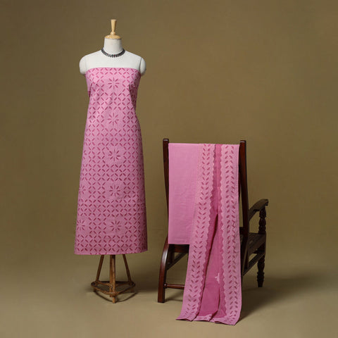 Barmer applique cut work cotton 3pc unstitched dress