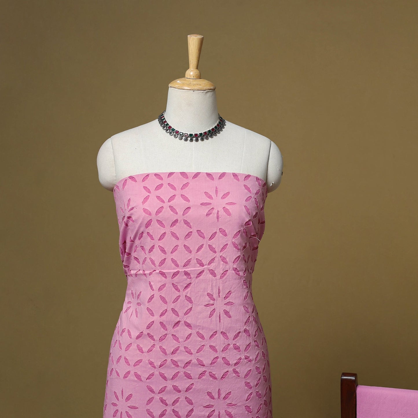 Barmer applique cut work cotton 3pc unstitched dress