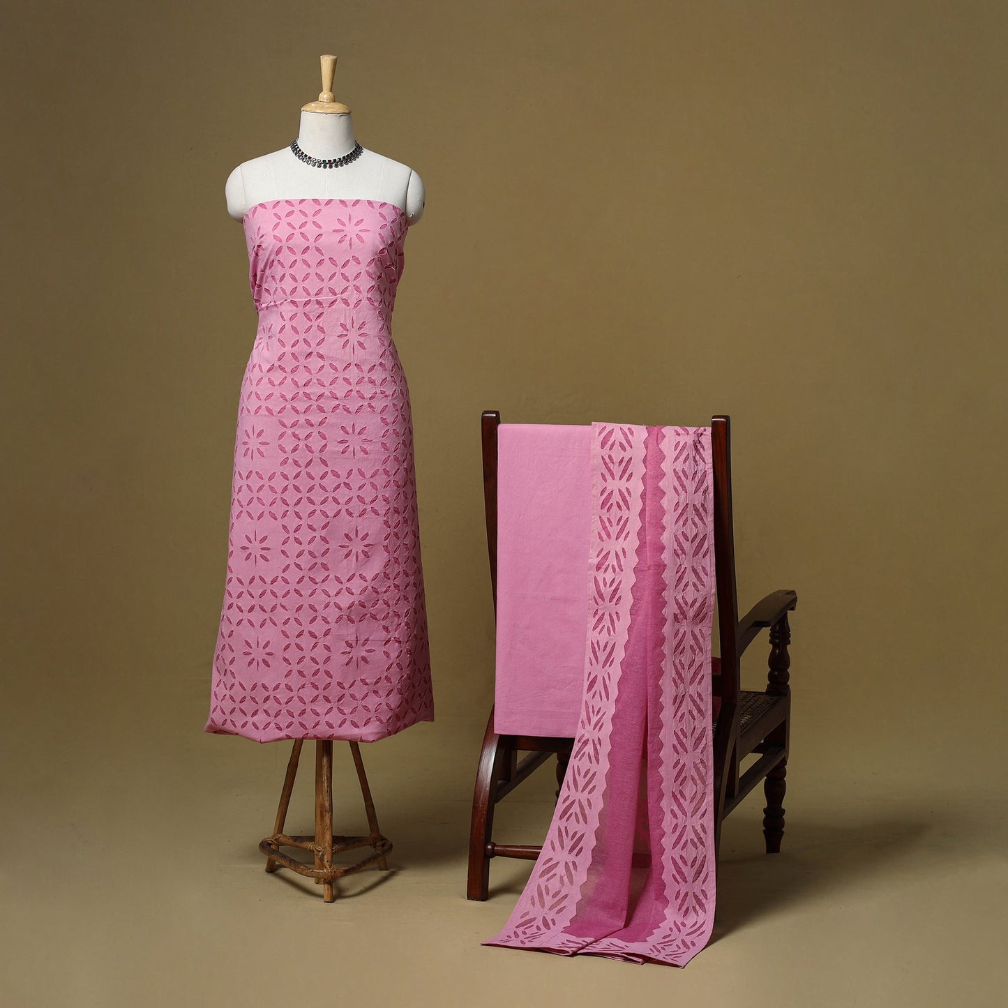 Barmer applique cut work cotton 3pc unstitched dress