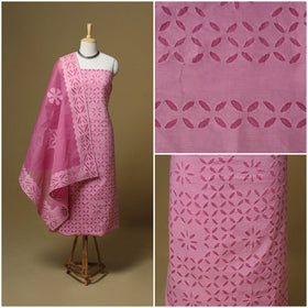 Barmer applique cut work cotton 3pc unstitched dress