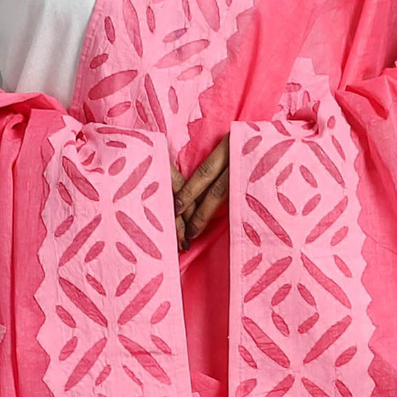 Pink - barmer cutwork cotton applique dupatta 31
