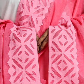 Pink - barmer cutwork cotton applique dupatta 31