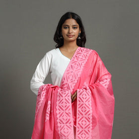 Pink - barmer cutwork cotton applique dupatta 31