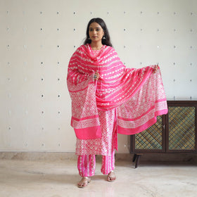 Buy Pink Batik Print Kurti Set – Cotton Suit Online