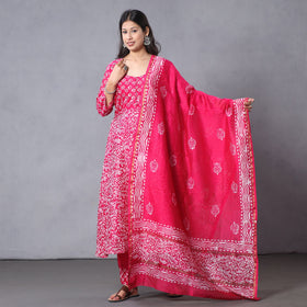 Pink - Batik Printing Chanderi Silk Kurta Suit Sets