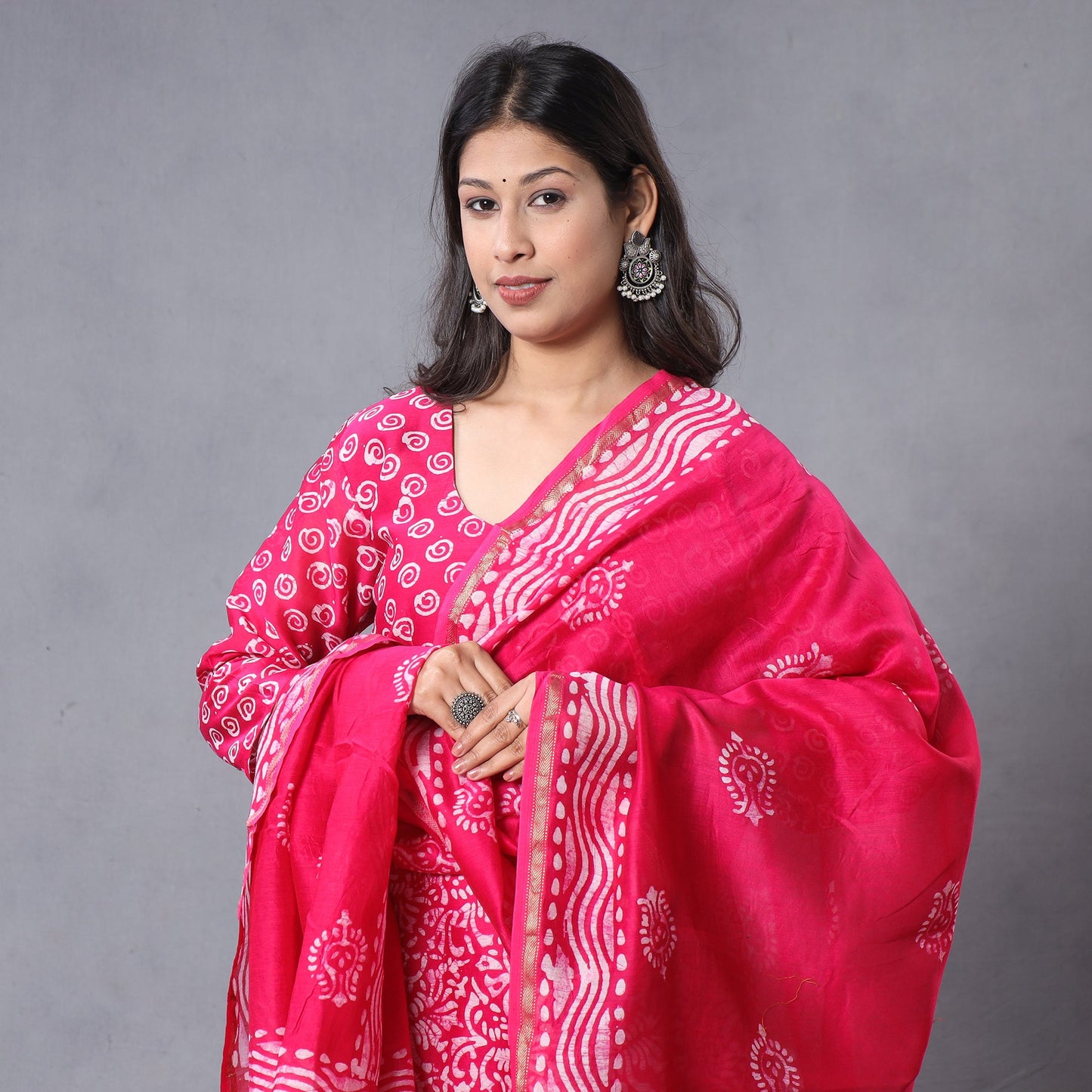 Pink - Batik Printing Chanderi Silk Kurta Suit Sets
