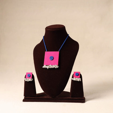 Pink Bead Work Fabart Necklace Set
