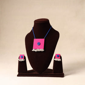 Pink Bead Work Fabart Necklace Set