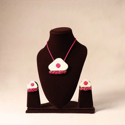 Pink - bead work fabart necklace set 91 - handcrafted