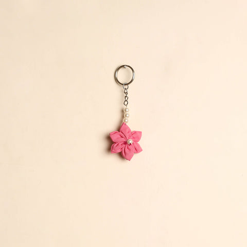 Beaded fabart flower keychain 11 - handcrafted