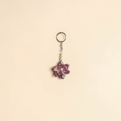 Beaded fabart flower keychain 30 - handcrafted